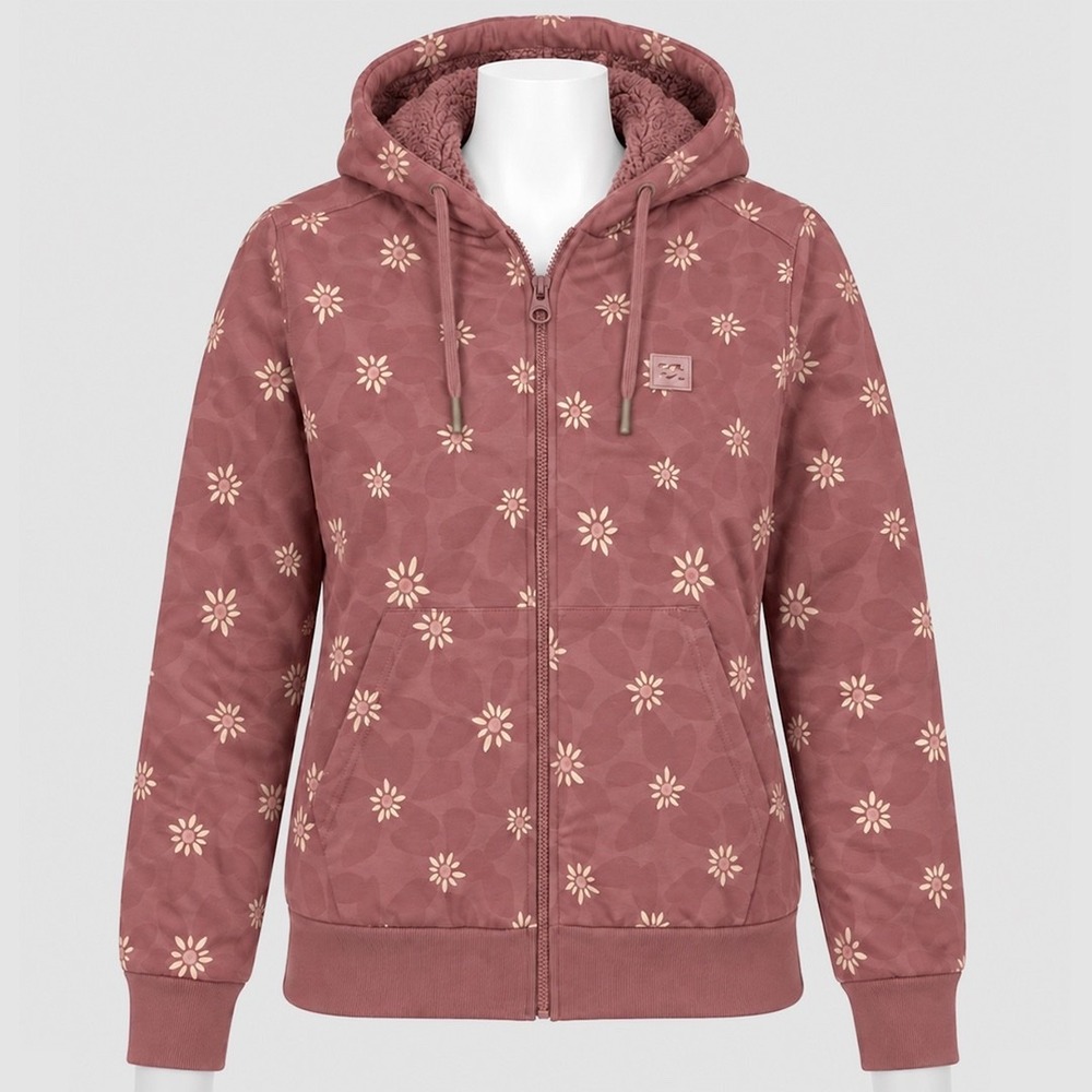 Billabong Sherpa Lined Daisy Zip Hoodie - NWT Womens Medium Rose - #49914-TOP3